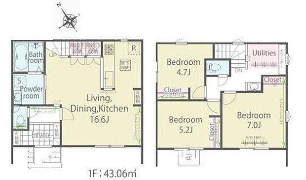ユーティリティ付きの3LDK