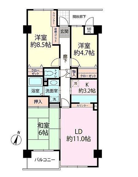 <間取り>各居室収納付きの3LDK