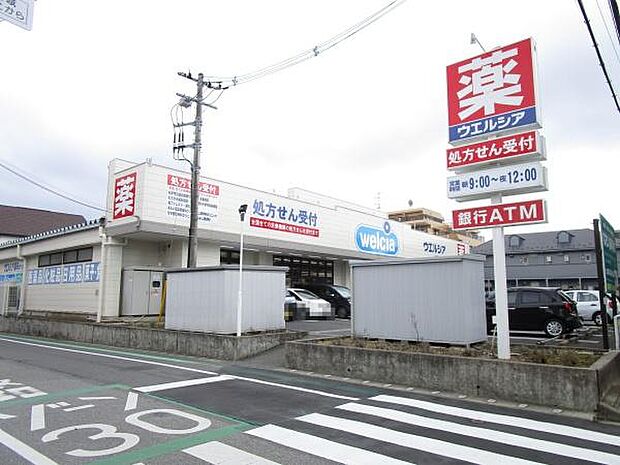 ウエルシア松戸六高台店まで524m、徒歩約7分薬だけでなく日用品から食料品まで豊富な品揃え