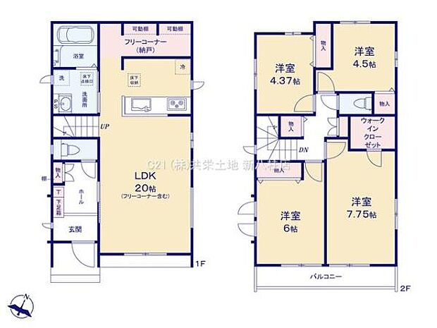 フリーコーナー、WIC付き4LDK