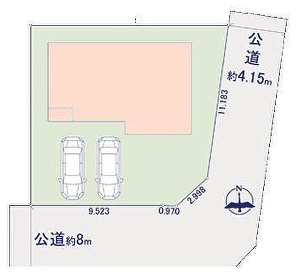人気の角地、カースペース2台可