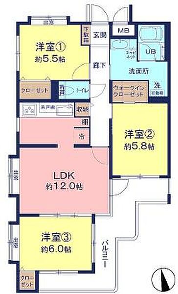 全室採光良好な3LDK