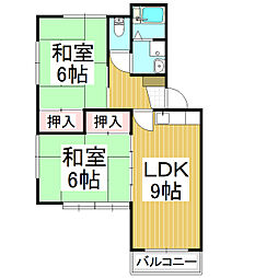 ホワイティ沙羅　Ｃ棟 2階2LDKの間取り