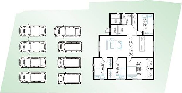 車8台駐車可能※車の配置は一例です。車種によります