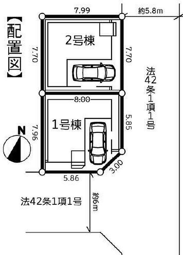 各棟ごとに駐車スペースが確保されており車の出し入れもスムーズに行えます。各住戸は道路に面して配置されており使い勝手に配慮されています。道路幅員も約6mあり車の通行もしやすい環境です。