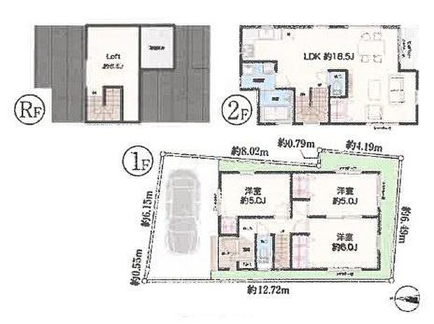 ゆとりある間取り設計で各部屋の独立性が確保されています。ロフトスペースも活用でき収納や趣味空間としての利用にも対応しています。1階には3つの洋室が配置され使い分けがしやすいレイアウトです。