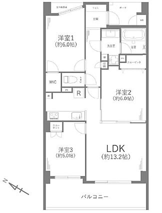 3つの洋室と広...