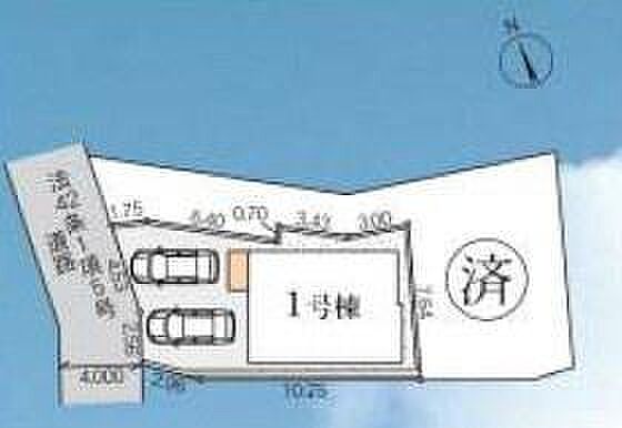 敷地形状がわかりやすく表示されており駐車スペースも描かれています。道路幅員や隣接状況も確認できます。区画の広さや車の配置もイメージしやすい区画図です。