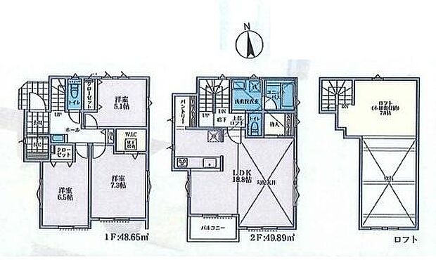 広々とした間取りが特徴です。各階に機能的な部屋が配置されています。ロフトスペースがあるため収納や多目的な活用が可能です。リビングダイニングがゆったりと確保されています。
