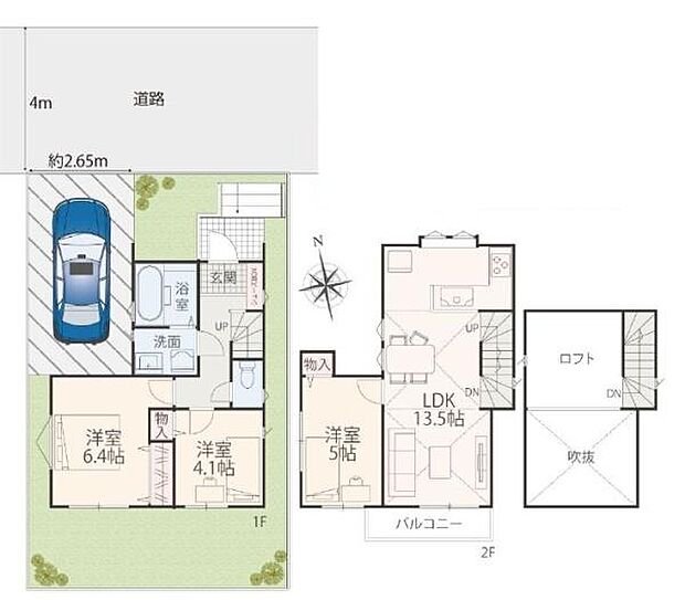 機能的な間取りが特徴で1階には洋室が3部屋配置され多目的に利用できます。2階のLDKは広々とした空間を確保しバルコニーへのアクセスも便利です。ロフトスペースもあり収納や趣味の空間として活用できます。