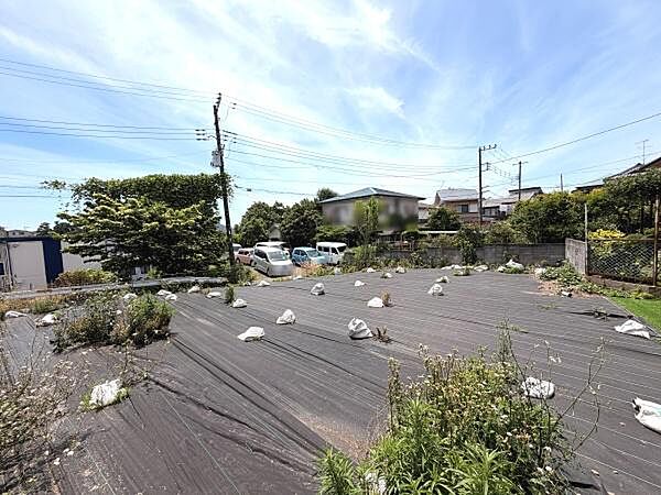 現地土地写真から広々とした敷地が特徴的です。周囲には緑が多く開放的な雰囲気が感じられます。