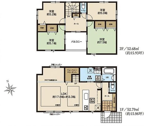 各部屋が独立しているため使い勝手の良い間取りです。収納スペースが多く配置されていて整理整頓に役立ちます。1階と2階がしっかり分かれておりプライベート空間も確保されています。