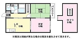 レストハイツＢ 2階2DKの間取り