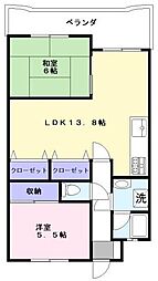 ラフェスタ彦根1 2階2LDKの間取り
