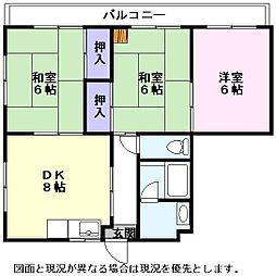 コーポ八坂野 3階3DKの間取り