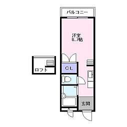 ファーストハイツ 2階1Kの間取り