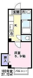 F.F.コーポひらた 1Kの間取図画像