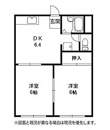 シャトル参番館 2DKの間取図画像