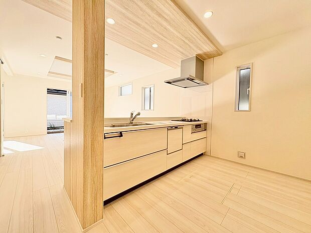 食洗機を備えたスタイリッシュなシステムキッチン。