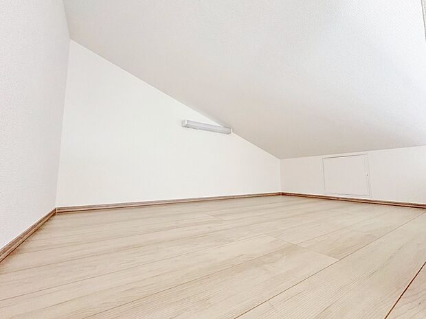 固定階段を上ると、屋根裏の有効スペースが現れます。
