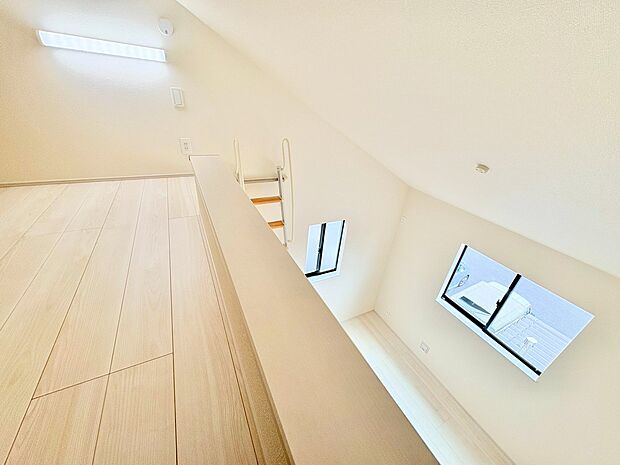 固定階段を上ると、屋根裏の有効スペースが現れます。