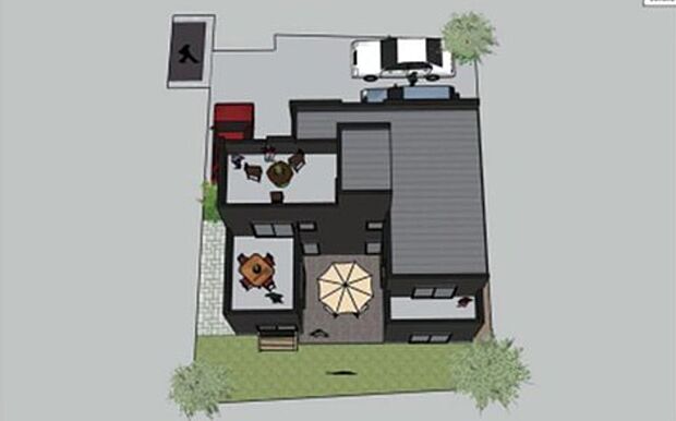 建物完成予想図。インナーテラス　お庭付き。