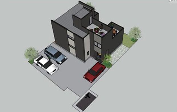 建物完成予想図。駐車3台可能。