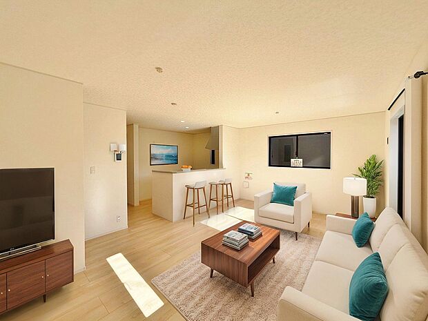 採光通風を確保した心地よいリビング空間を2階に設けました。※現況の物件写真にＣＧによる画像処理がされています。