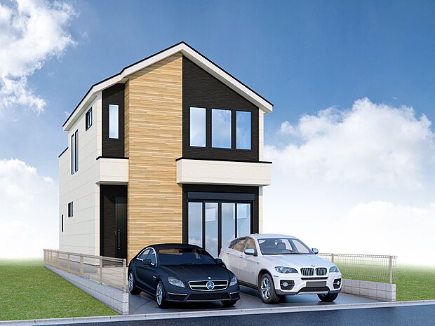 【外観完成予想図】カラッと晴れた日にはコントラストが鮮やかに眩しい外観。