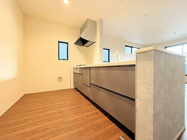 食洗機を備えたスタイリッシュなシステムキッチン。