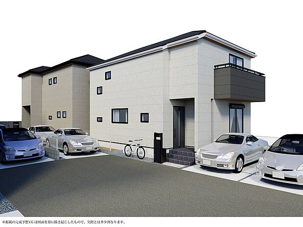 左側が当物件。全室南東向きの明るい間取り。