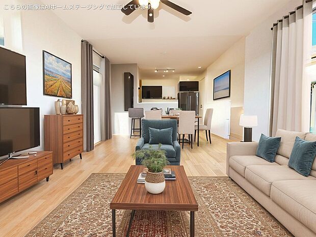 バルコニーに面した2階リビング。※現況の物件写真に、CGによる画像処理がされています。