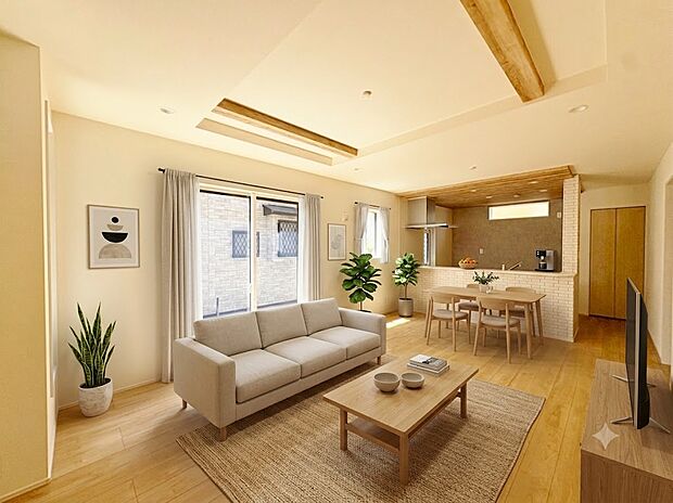 住む人の暮らしを心地よく彩り、愛着の深まるリビング空間へ。※現況物件写真にCG画像処理済み