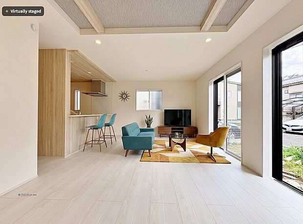 洗練された雰囲気のリビングは、長居したくなる居心地の良い空間です。※現況物件写真にCG画像処理済み