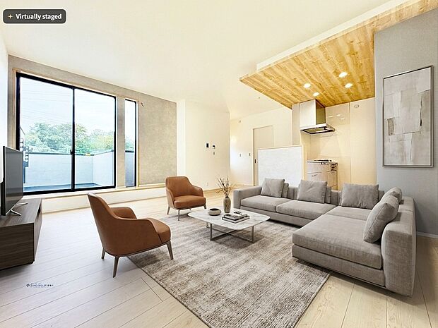 通風採光が良い2階リビングプランを採用。※現況物件写真にCG画像処理済み