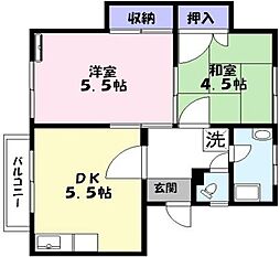 河津マンション 2DKの間取図画像