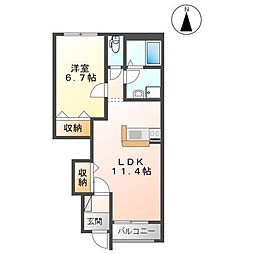 ピオニー 1階1LDKの間取り