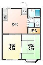 吉井ハイツ　Ｂ棟 1階2DKの間取り