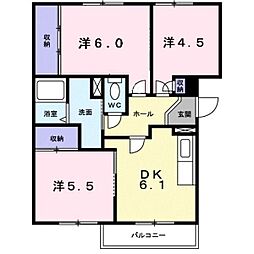グランメール旗ヶ崎2 2階3DKの間取り