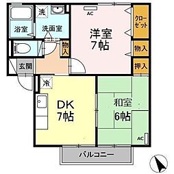 ウィルモア皆生S 2階2DKの間取り