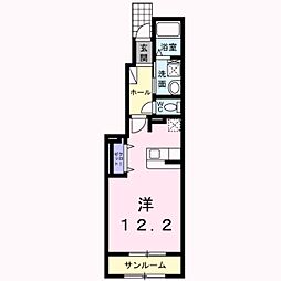 フレーシア2 1階ワンルームの間取り