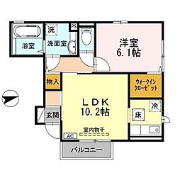 アローム　B棟 1階1LDKの間取り