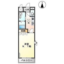 フェイバードパーク・2 1階1Kの間取り