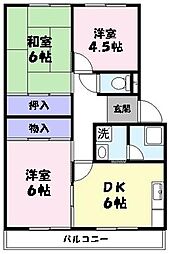 住吉中央マンション 3階3DKの間取り
