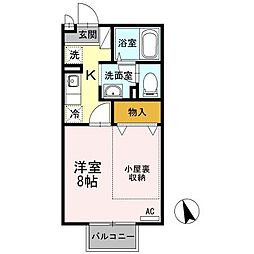 ゼフィールＤ 2階1Kの間取り