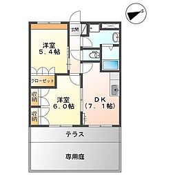 ピュア・リーフ 1階2DKの間取り