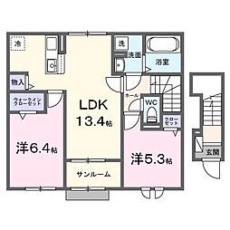アクシア1 2階2LDKの間取り