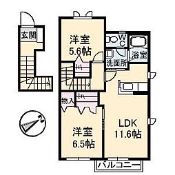 メゾン・ラ・パヴィエ　Ａ棟 2階2LDKの間取り