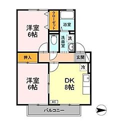 ストークシャルム原田 2階2DKの間取り