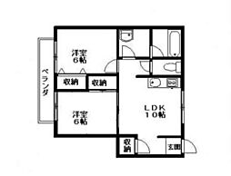 ラ・メゾン・スカイ・ウエスト　Ａ棟 2階2LDKの間取り